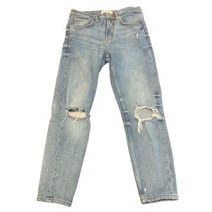 Zara Woman Jeans Straight Leg Distressed Denim Torn Whiskered Light Wash Size 4